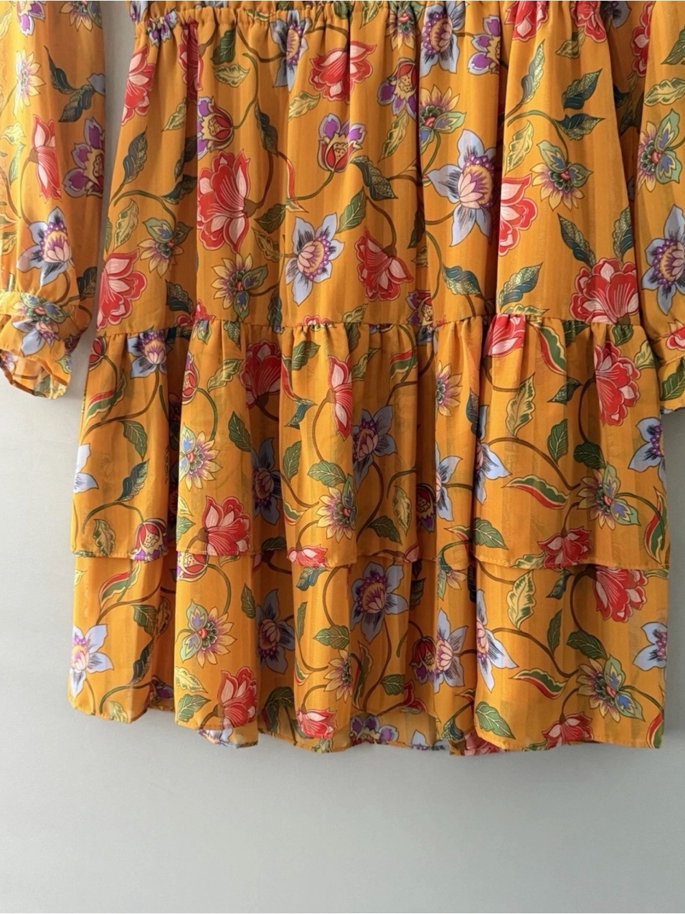 Nanette Lepore Mustard Floral Tie-Neck Dress - Picture 3 of 7
